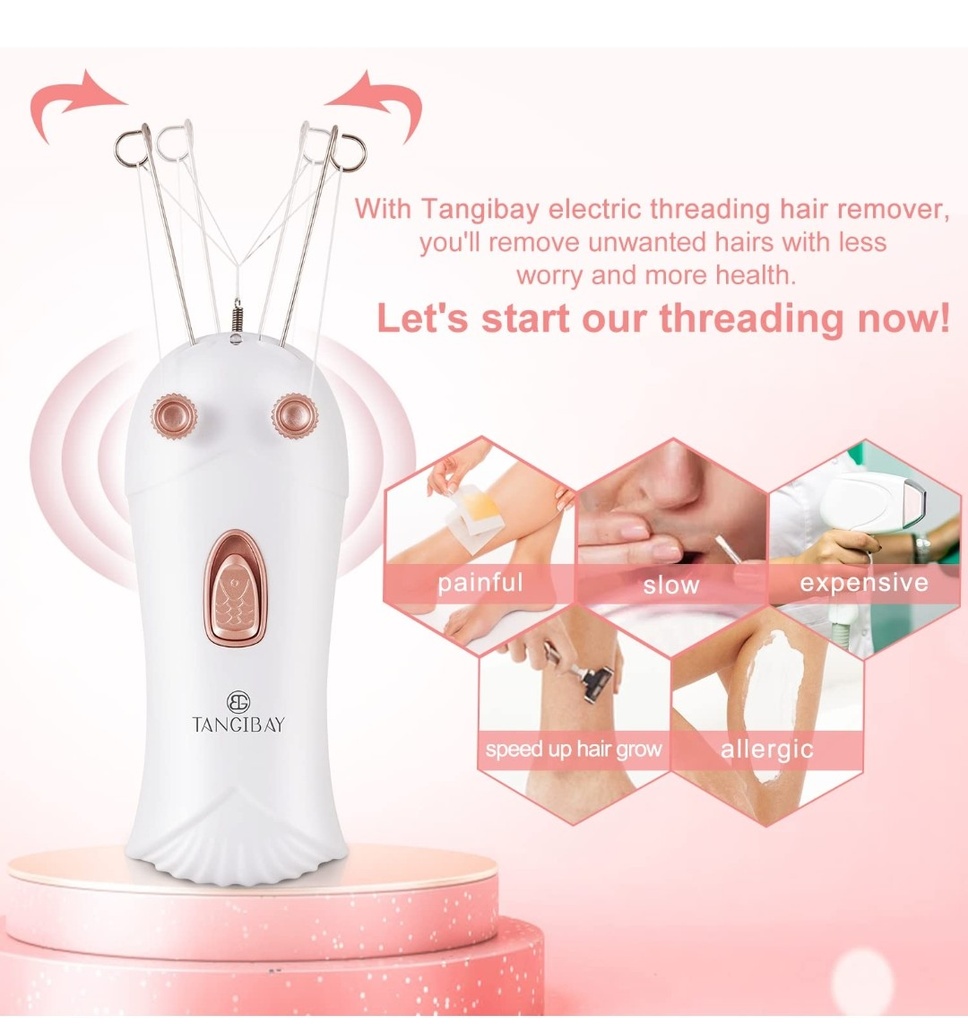 Mermaid Threading Hair Removal - Rechargeable Facial Hair Threader Machine, Womens Automatic Thread Hair Remover Tool Kit, Electric Threads Epilator for Face, Upper Lip, Arms (White)