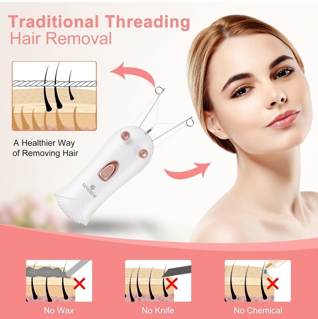 Mermaid Threading Hair Removal - Rechargeable Facial Hair Threader Machine, Womens Automatic Thread Hair Remover Tool Kit, Electric Threads Epilator for Face, Upper Lip, Arms (White)
