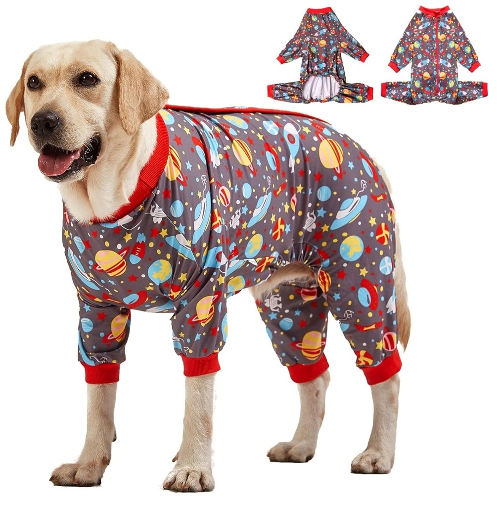 LovinPet Large Dog Pajamas: Large Breed Pitbull/Boxer/Labrador/Doberman, Lightweight Onesie,Space-Travel Grey Print,Post Surgery Shirt,UV Protection,Pet Anxiety Relief,Wound Care BOR Big Dog/Medium