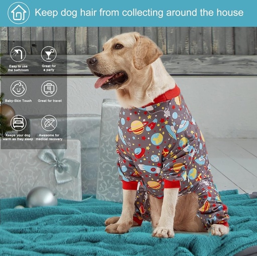 LovinPet Large Dog Pajamas: Large Breed Pitbull/Boxer/Labrador/Doberman, Lightweight Onesie,Space-Travel Grey Print,Post Surgery Shirt,UV Protection,Pet Anxiety Relief,Wound Care BOR Big Dog/Medium