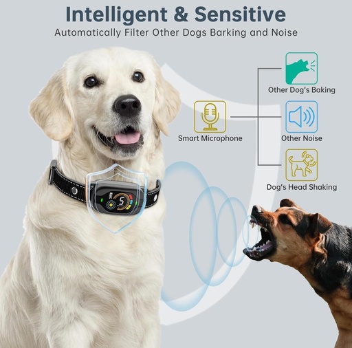 Smart Dog Bark Control Collar - Rechargeable Anti Barking Collar for Small, Medium, Large Dogs - 4 Training Modes, IP67 Waterproof, Black
